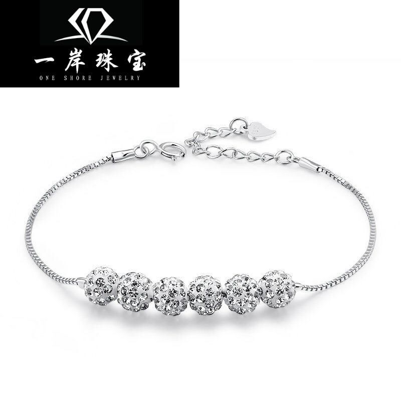 韩版925银手链女生水钻圆珠时尚首饰品 百搭个性六珠软陶手链配饰