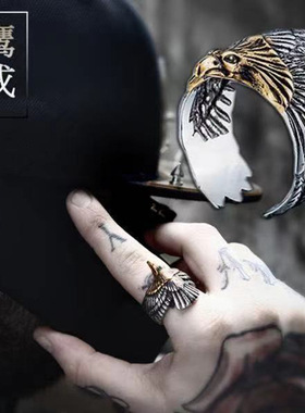 潮流霸气高桥吾朗同款飞鹰情侣戒指个性复古小众设计感老鹰对戒男