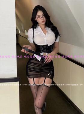 jk制服纯欲收腰白色衬衫女学院风修身显瘦包臀裙辣妹长袖打底上衣