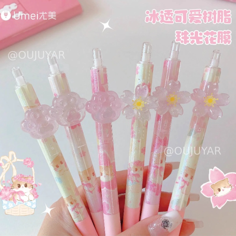 可爱樱花猫咪自动铅笔 ins 高颜值卡通图案学生用 0.5mm 活动铅笔少女心樱花贴片免削创意书写绘画按压式铅笔