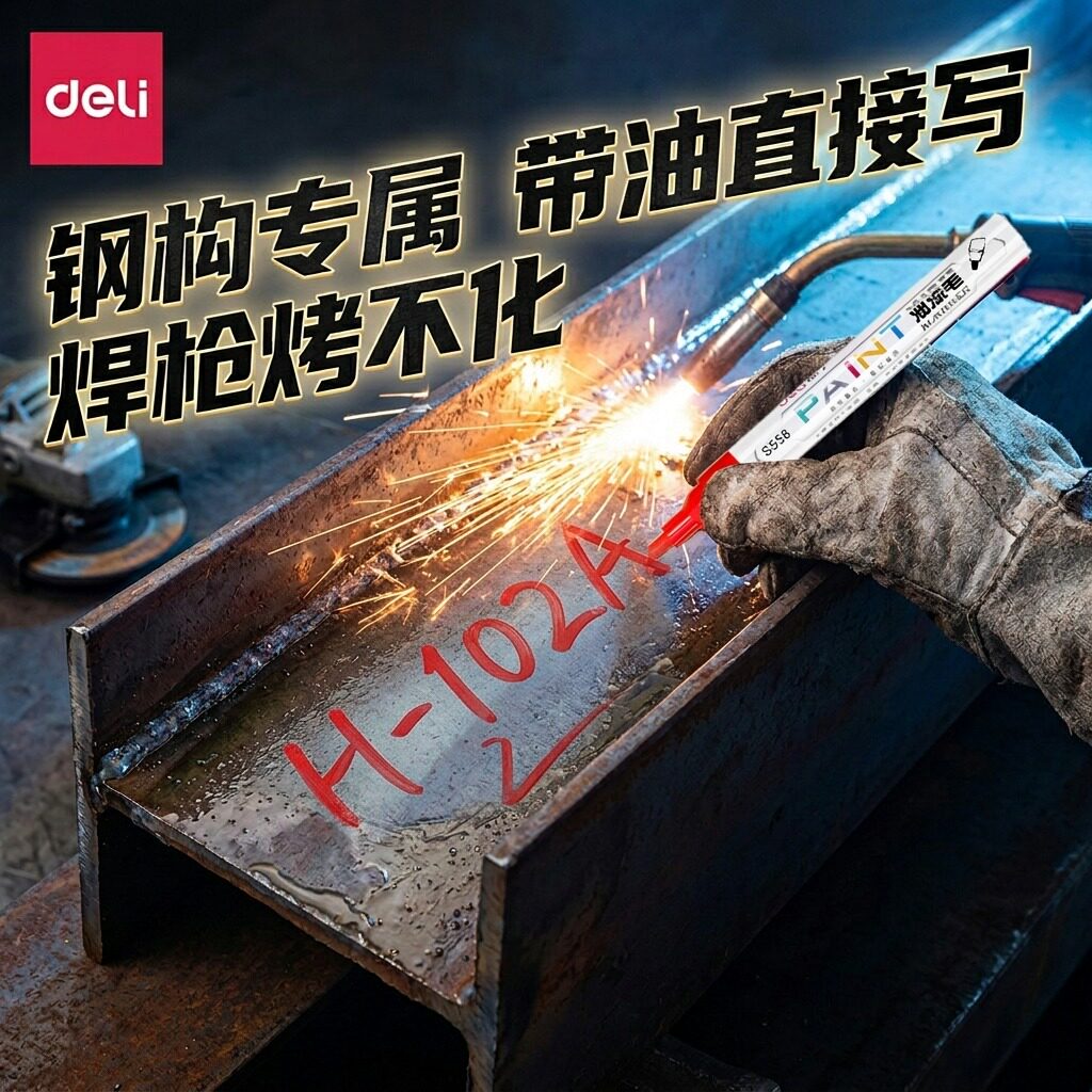 得力钢结构构件编号记号笔遇油不掉色油漆笔防篡改划线做标记防水防晒不易褪色油性速干4S店用便携