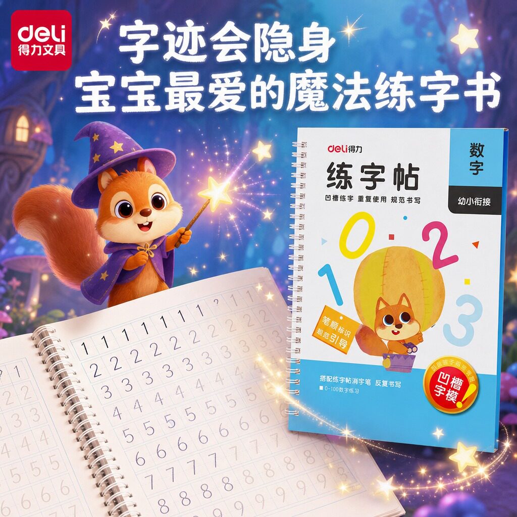 得力儿童凹槽练字帖贴写字数字幼儿园控笔训练习描字描红本涂色本