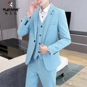 帅气韩版 套装 修身 正装 男 男士 职业西服三件套学生小西装 西装