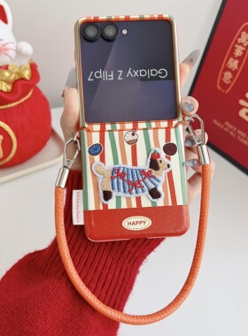 秋冬腊肠刺绣小狗适用三星zflip7手机壳新款zflip5折叠屏中轴全包防摔带挂绳保护套zflip6巨好看的女生外壳