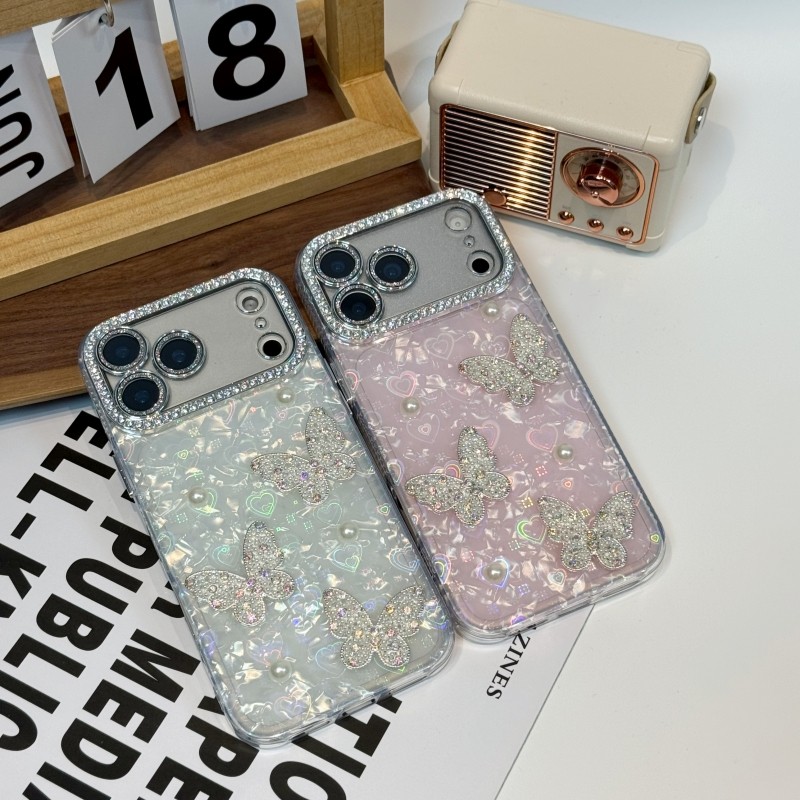 适用苹果系列水钻珍珠蝴蝶外壳