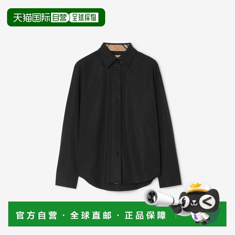 自营欧洲直邮Burberry博柏利 男士黑色棉质经典骑士刺绣衬衫男装