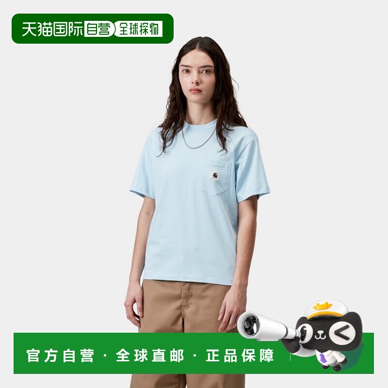 自营欧洲直邮Carhartt WIP 女士浅蓝色棉质短袖口袋T恤