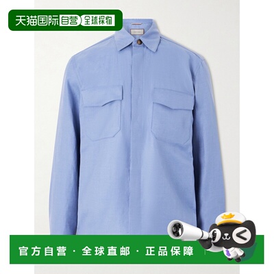香港直邮Canali 康钠丽 男士 羊毛亚麻混纺斜纹布衬衫 AV05972310