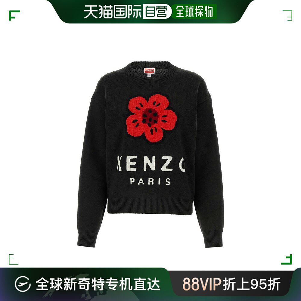 香港直邮kenzo 高田贤三 女士 徽标花卉嵌花针织圆领毛衣 fe62pu4