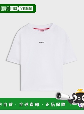 欧洲直邮Hugo Boss 4-14岁儿童白色棉logo标识短袖T恤