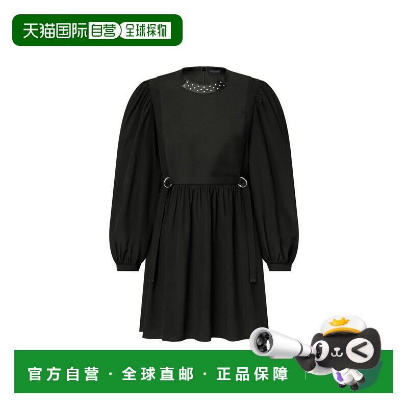 自营1h可退 欧洲直邮LV路易威登 女士黑色丝绸铆钉长袖连衣裙