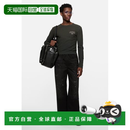 自营欧洲直邮Acne Studios 男士水洗黑棉麻混纺做旧标志上衣T恤