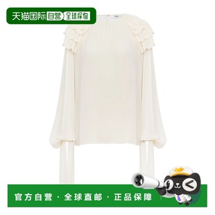 CH25SHT44404长袖 香港直邮Chloe 真丝乔其纱褶饰荷叶边上衣