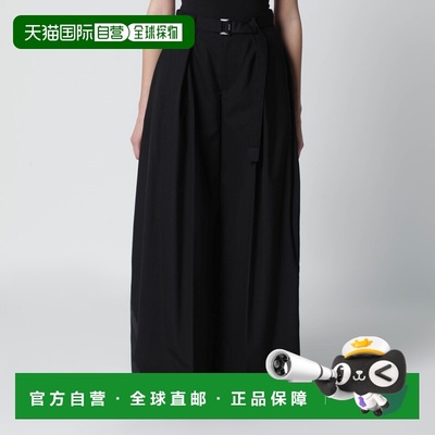 1h可退 香港直邮Sacai 女士 宽松黑色羊毛混纺裤子 2608286PL001