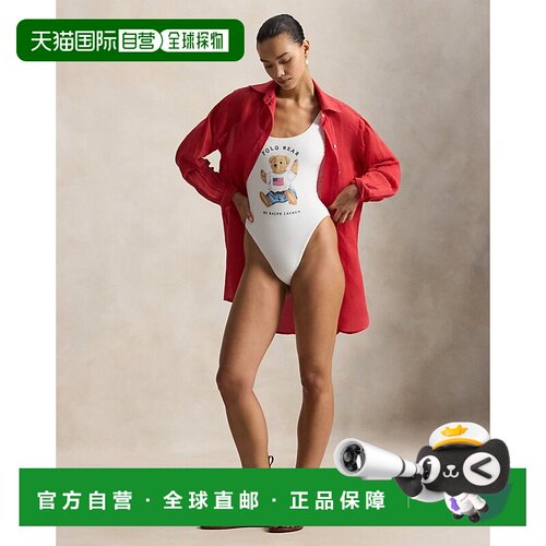 自营欧洲直邮Ralph Lauren拉夫劳伦 女士红色棉麻海滩衬衫连衣裙