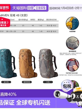 欧洲直邮Gregory格里高利Maven无域48女士户外登山徒步背包双肩包