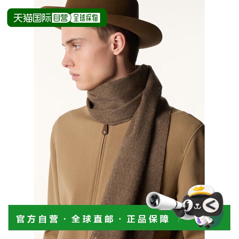 自营欧洲直邮Loro Piana 男士褐色羊绒围巾配饰