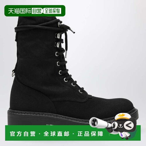 香港直邮Prada 普拉达 女士 黑色帆布绑带短靴 1U476O055010F0002