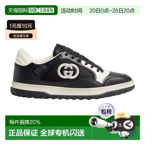 自营欧洲直邮GUCCI/古驰 女士黑色白色皮革MAC80低帮系带运动鞋
