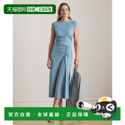 自营欧洲直邮Ralph Lauren拉夫劳伦 女士蓝色针织褶皱袖连衣裙