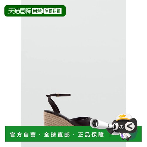 自营欧洲直邮MANGO 女士巧克力色绳编坡跟凉鞋