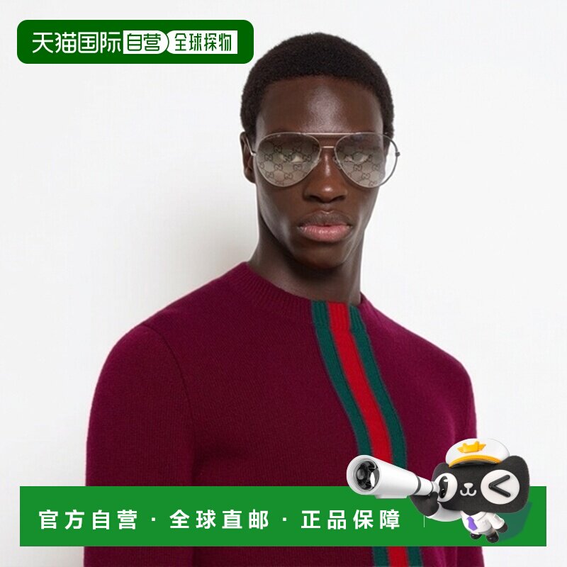 欧洲直邮自营GUCCI古驰 La Famiglia女士酒红色羊毛提花针织毛衣