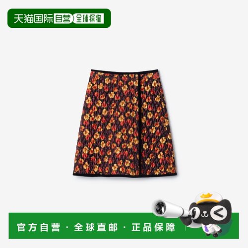 自营欧洲直邮Burberry博柏利 Geranium Leaf女士红色尼龙绗缝半身