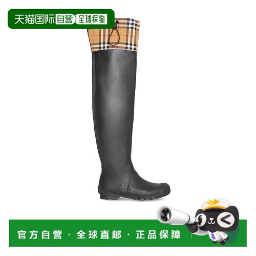 香港直邮Burberry 经典复古格纹拼接过膝雨靴 80070351