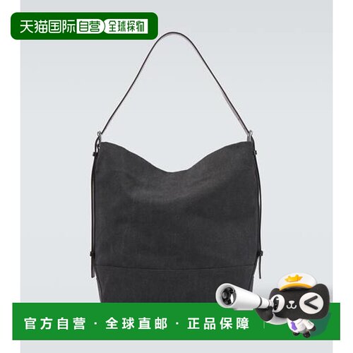 1h可退 香港直邮Lemaire 男士 皮革饰边帆布手提包 black黑色 舒