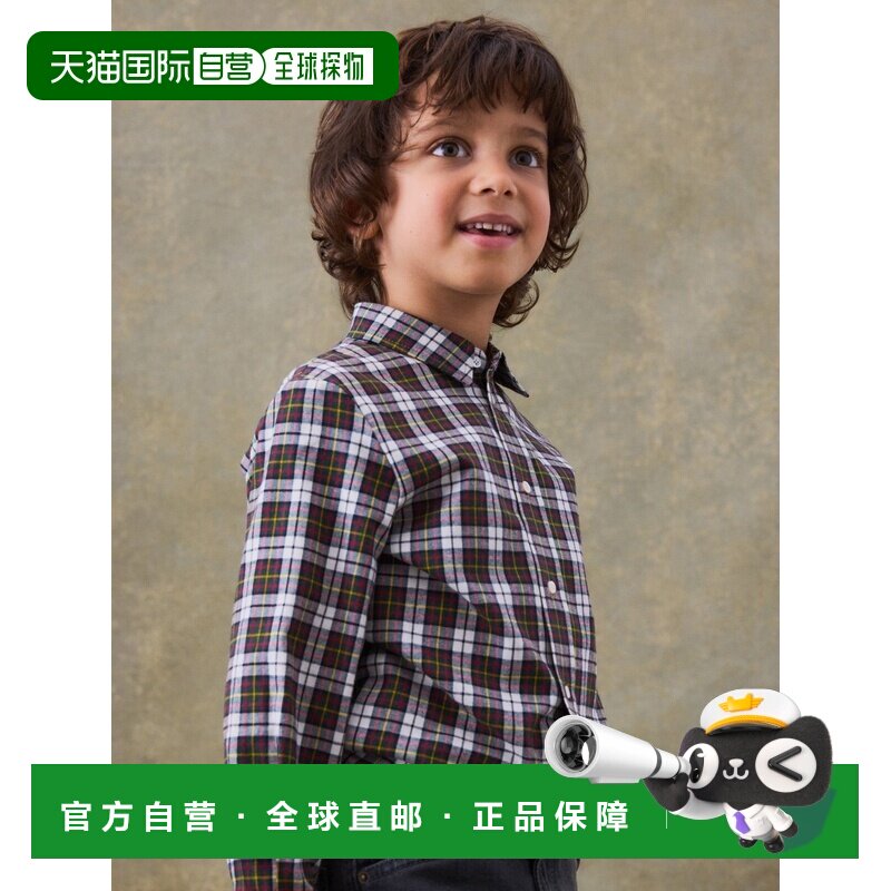 欧洲直邮Bonpoint小樱桃 男孩深绿色棉质格纹长袖衬衫