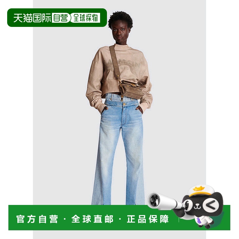 香港直邮Balmain 徽标印花短款棉质运动卫衣 AF1JO041GC61圆领