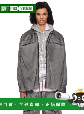 1h可退 香港直邮Y PROJECT 男士 灰色抽褶衬衫 203SI001 black黑