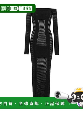 香港直邮Balmain 黑色中长款针织紧身连衣裙 XF0RL113KB60长袖