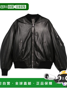 1h可退 香港直邮The Attico 女士 黑色 Anja 皮革飞行员夹克 251W