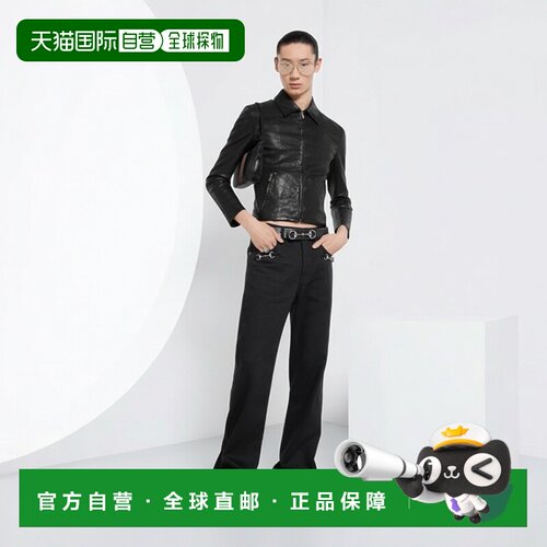 自营欧洲直邮GUCCI古驰 La Famiglia男士黑色棉质Mors细节牛仔裤