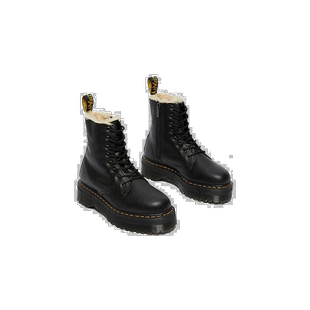 自营欧洲直邮DR. MARTENS男女同款马丁靴黑色皮革毛绒内衬8孔厚底