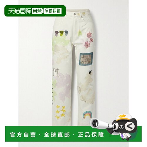 1h可退 香港直邮MCQUEEN 麦昆 女士 Grow Up 印花高腰直筒牛仔裤