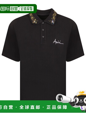 1h可退 香港直邮AMIRI 男士POLO衫 AMTOJR1090001 SS2026 黑色 花
