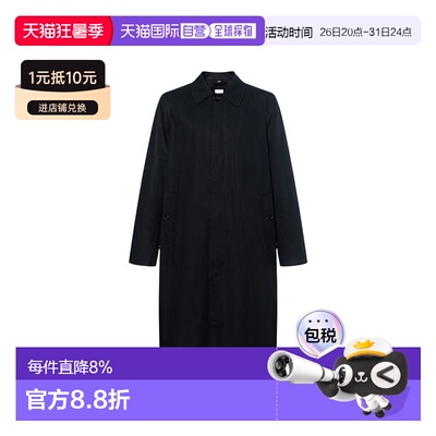 自营欧洲直邮Burberry/博柏丽 女士黑色棉质领地格纹隐藏式单排扣