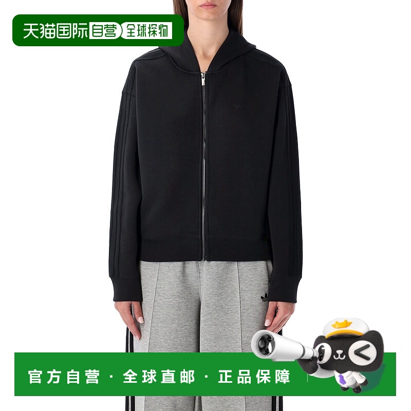 1h可退 香港直邮Adidas Originals 女士 黑色拉链连帽衫 JY2619BL