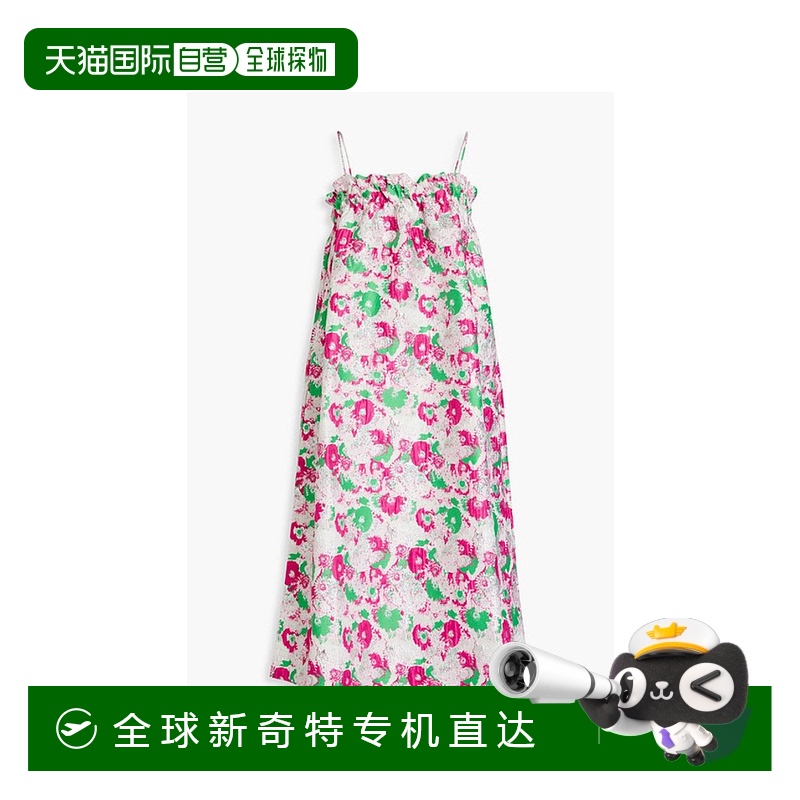 香港直邮GANNI 甘尼 女士 金属感花朵提花中长连衣裙 F74496499