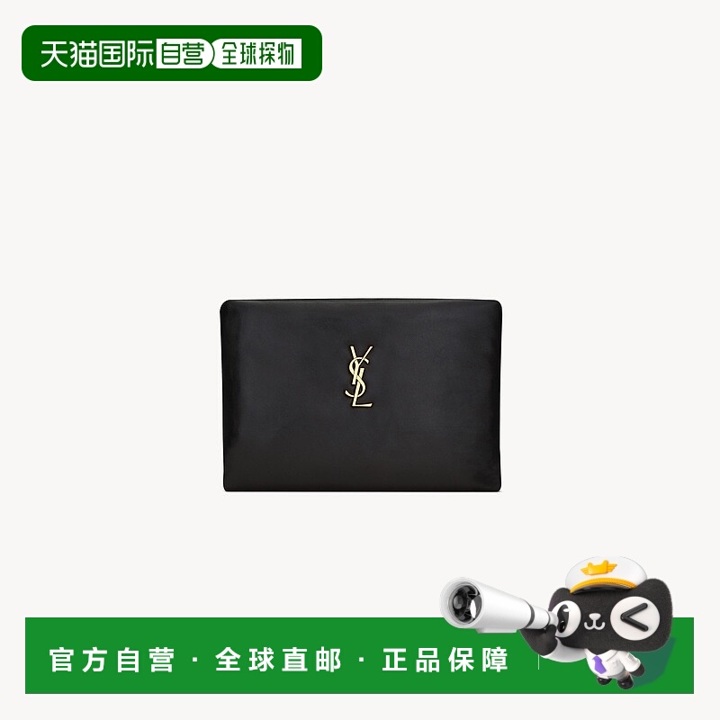 自营欧洲直邮YSL圣罗兰 CALYPSO系列女士黑色小羊皮拉链开合手拿