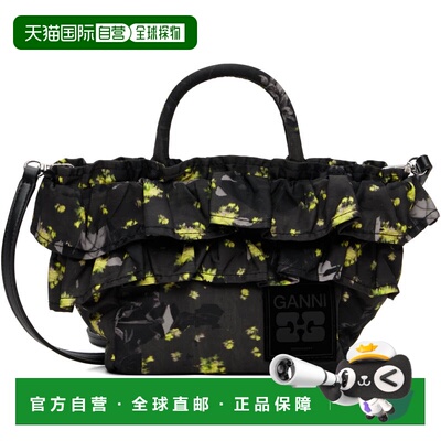 香港直邮GANNI 甘尼 女士 黑色迷你 Ruffle Print 托特包 B204001
