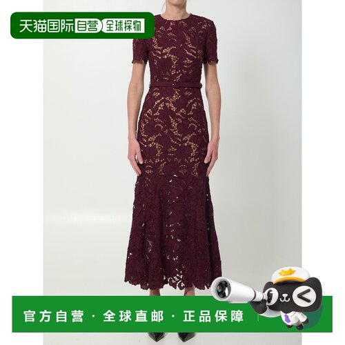 1h可退 香港直邮Self-Portrait 女士 酒红色蕾丝中长连衣裙 PF261