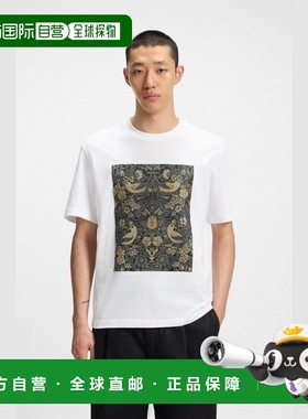 自营欧洲直邮Hugo Boss 男士白色棉艺术图案短袖T恤
