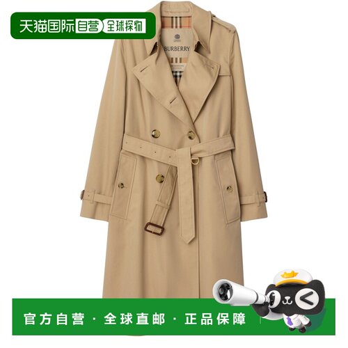 自营欧洲直邮Burberry博柏利 女士蜂蜜色棉质格纹长款风衣
