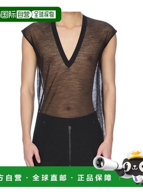 香港直邮Rick Owens 羊毛深V领短袖T恤 RU02E1230JWR男装