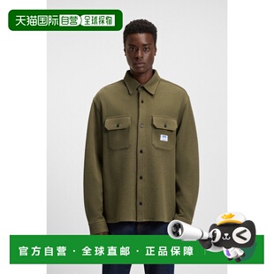 自营欧洲直邮Hugo Boss 男士橄榄色棉尖领长袖衬衫