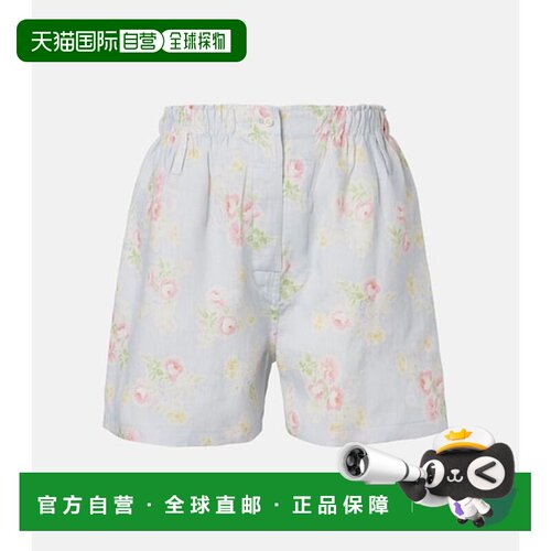 香港直邮Prada 普拉达 女士 花朵亚麻短裤 blue蓝色 舒适时尚