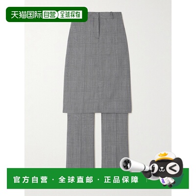 香港直邮Coperni 女士 层叠感威尔士王子格纹羊毛直筒裤 COPP6483